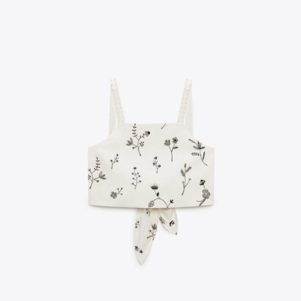 Zara embroidered linen blend top